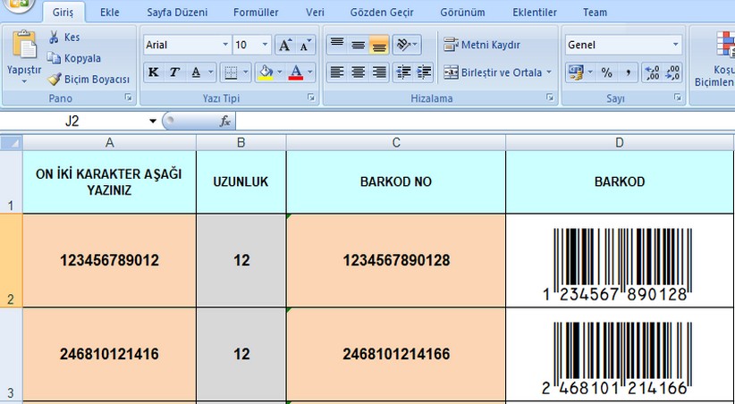 Excel ile EAN formatında barkod oluşturma